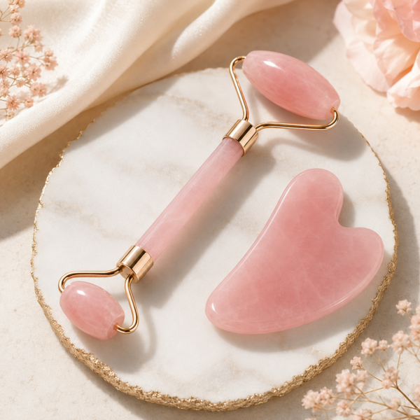 Rose Quartz Face Roller & Gua Sha Set – Your Daily Ritual for Naturally Radiant Skin
