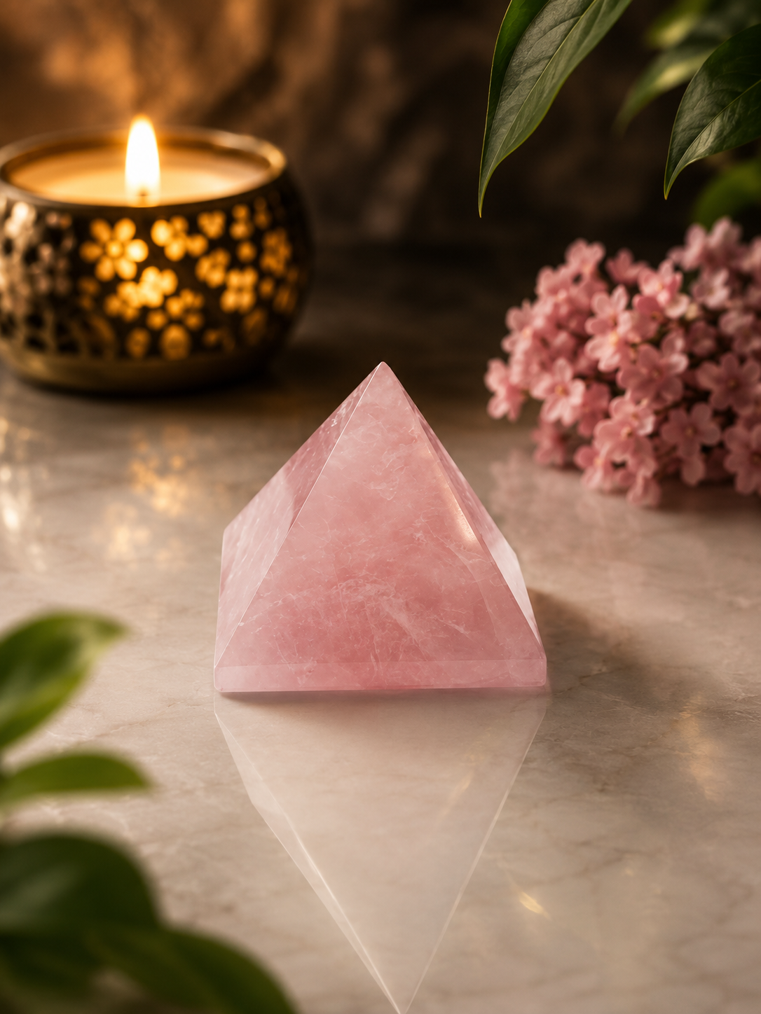 Attract Love, Calm & Self-Care: Handcrafted Rose Quartz Energy Pyramid