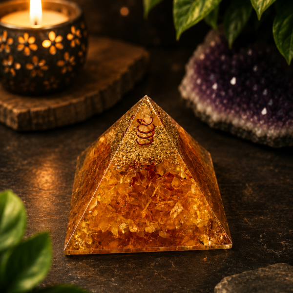 Attract Success & Radiate Energy: Yellow Citrine Orgonite Energy Generator Pyramid