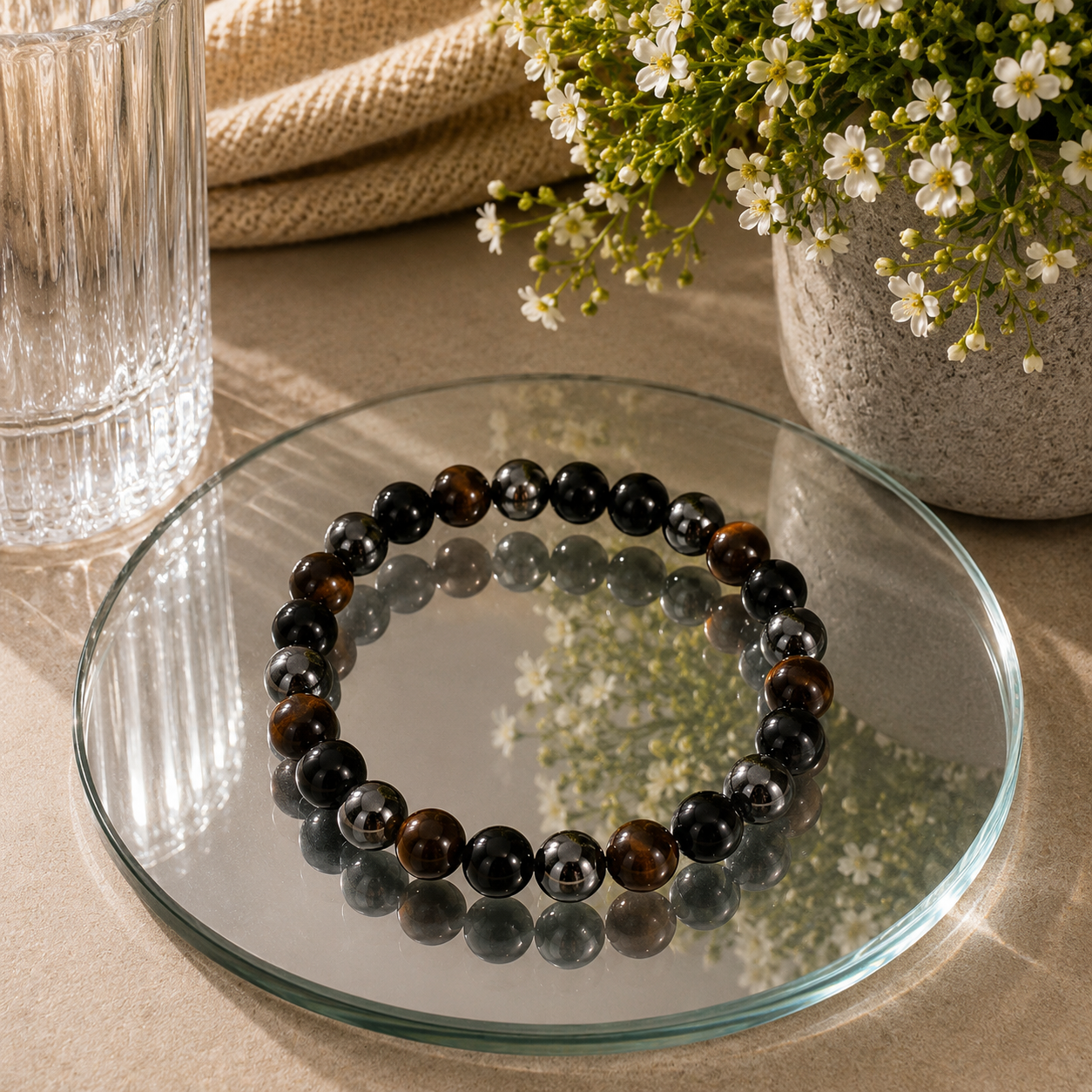 Triple Protection Beaded Bracelet | Grounding, Emotional Balance & Energy Shielding