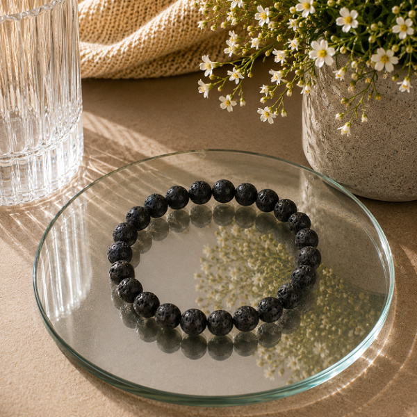 Natural Black Lava Rock Bracelet | Grounding Energy, Strength & Essential Oil Diffuser