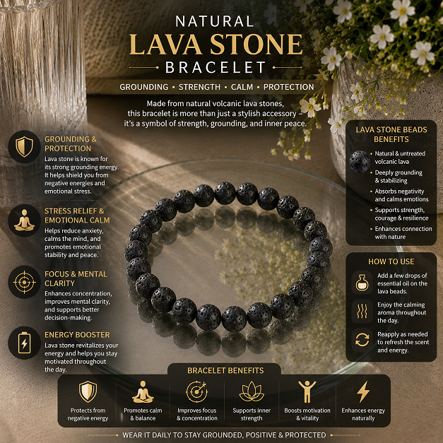 Natural Black Lava Rock Bracelet | Grounding Energy, Strength & Essential Oil Diffuser - Image 4