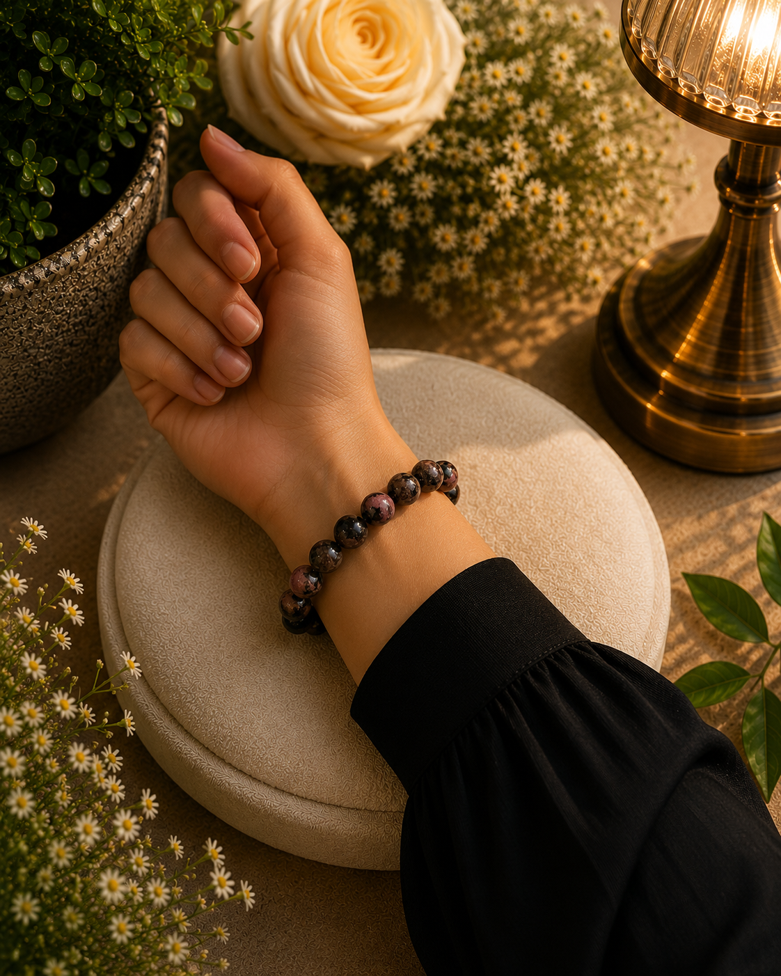 Natural Rhodonite Beaded Bracelet | Compassion, Emotional Healing & Forgiveness - Image 3