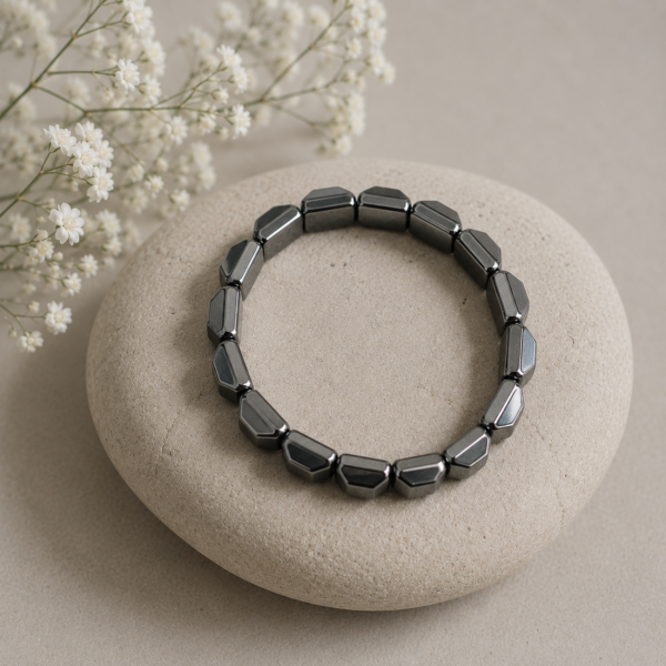 Magnetic Hematite Geometric Bar Bracelet | Grounding Energy, Balance & Pain Relief Therapy