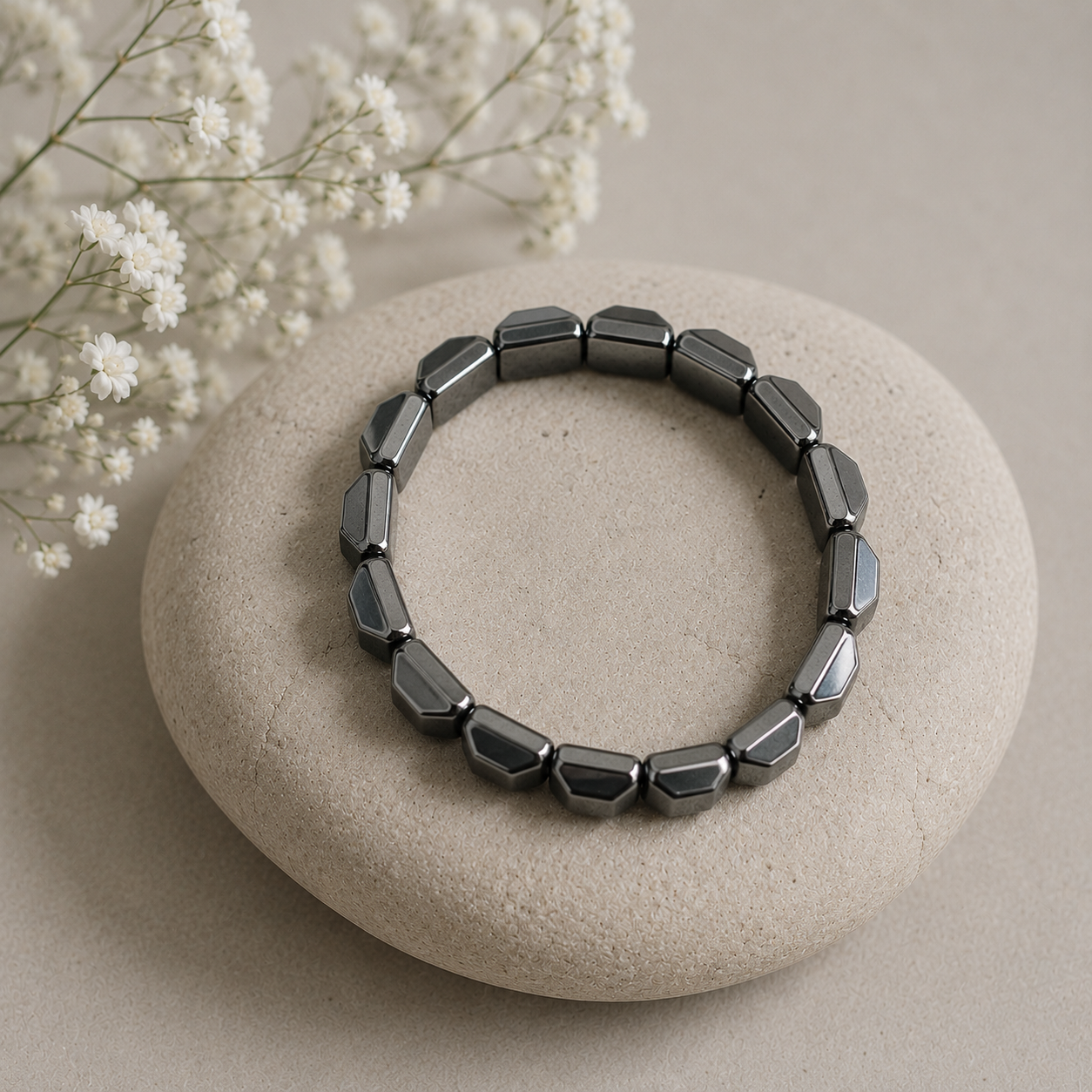 Magnetic Hematite Geometric Bar Bracelet | Grounding Energy, Balance & Pain Relief Therapy