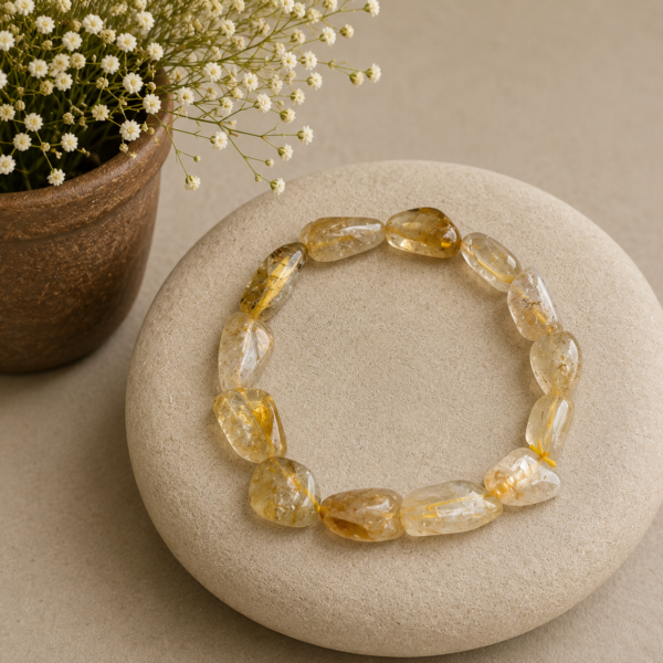 Natural Yellow Citrine Tumbled Stone Stretch Bracelet | Abundance & Positive Energy