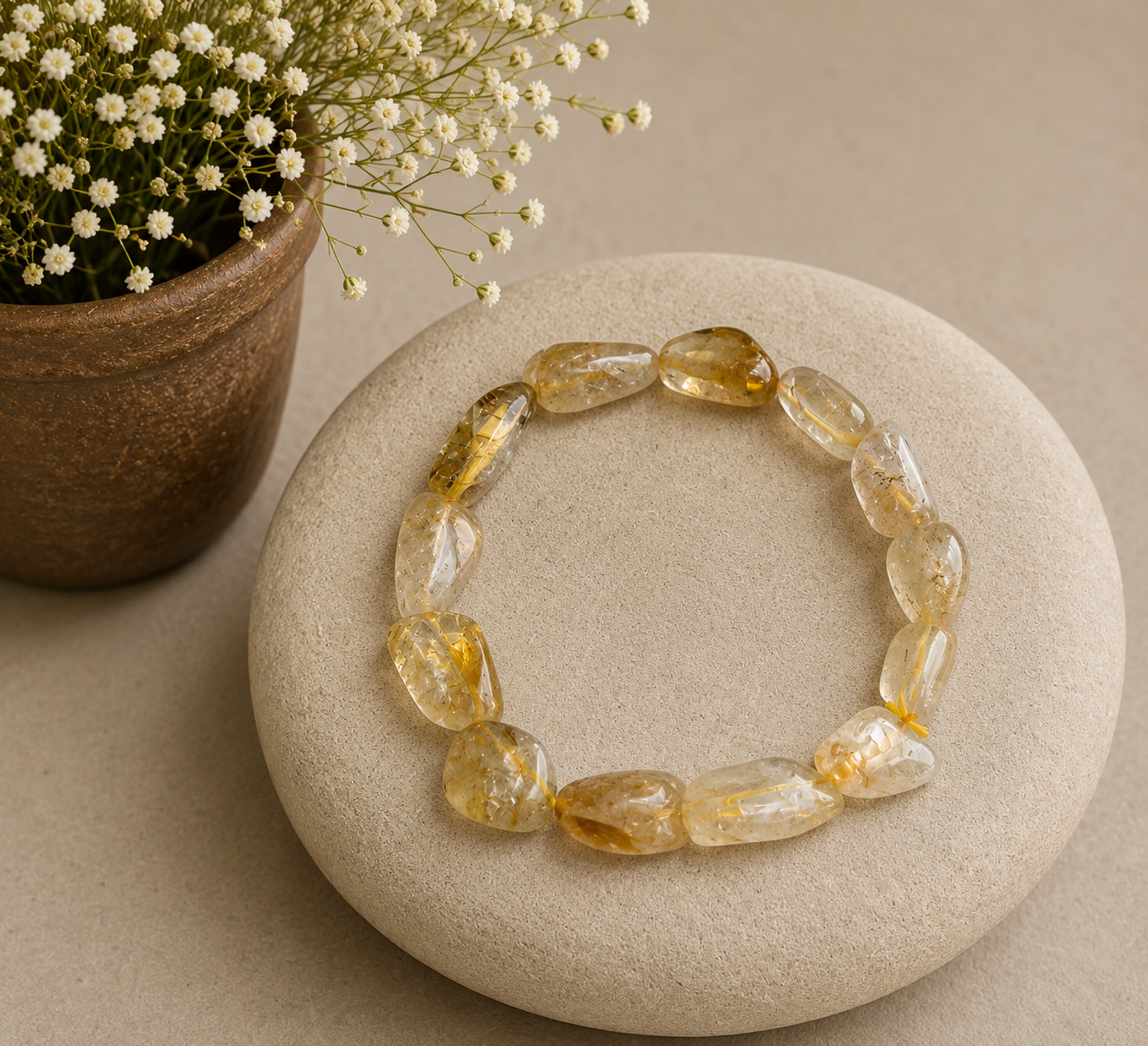 Natural Yellow Citrine Tumbled Stone Stretch Bracelet | Abundance & Positive Energy