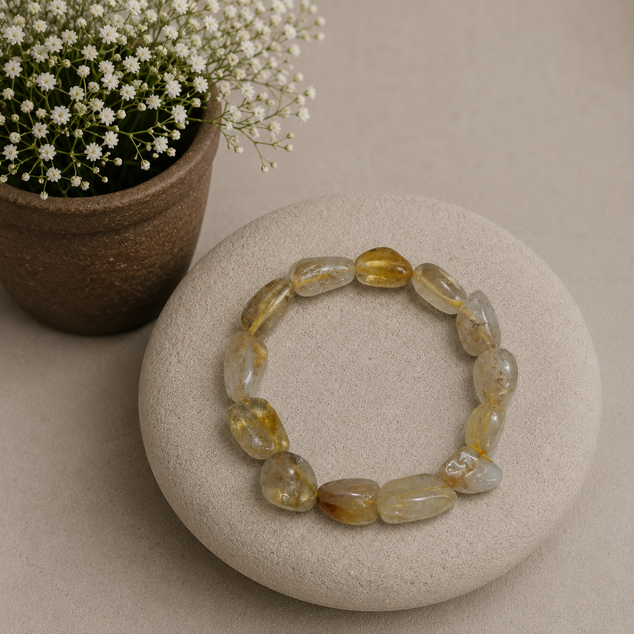 Natural Yellow Citrine Tumbled Stone Stretch Bracelet | Abundance & Positive Energy - Image 4