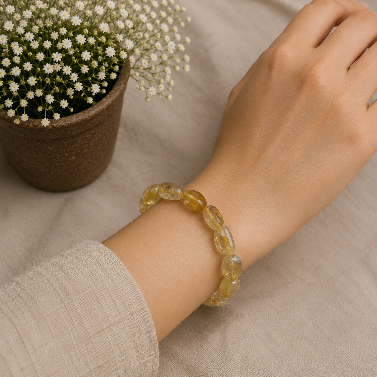 Natural Yellow Citrine Tumbled Stone Stretch Bracelet | Abundance & Positive Energy - Image 3