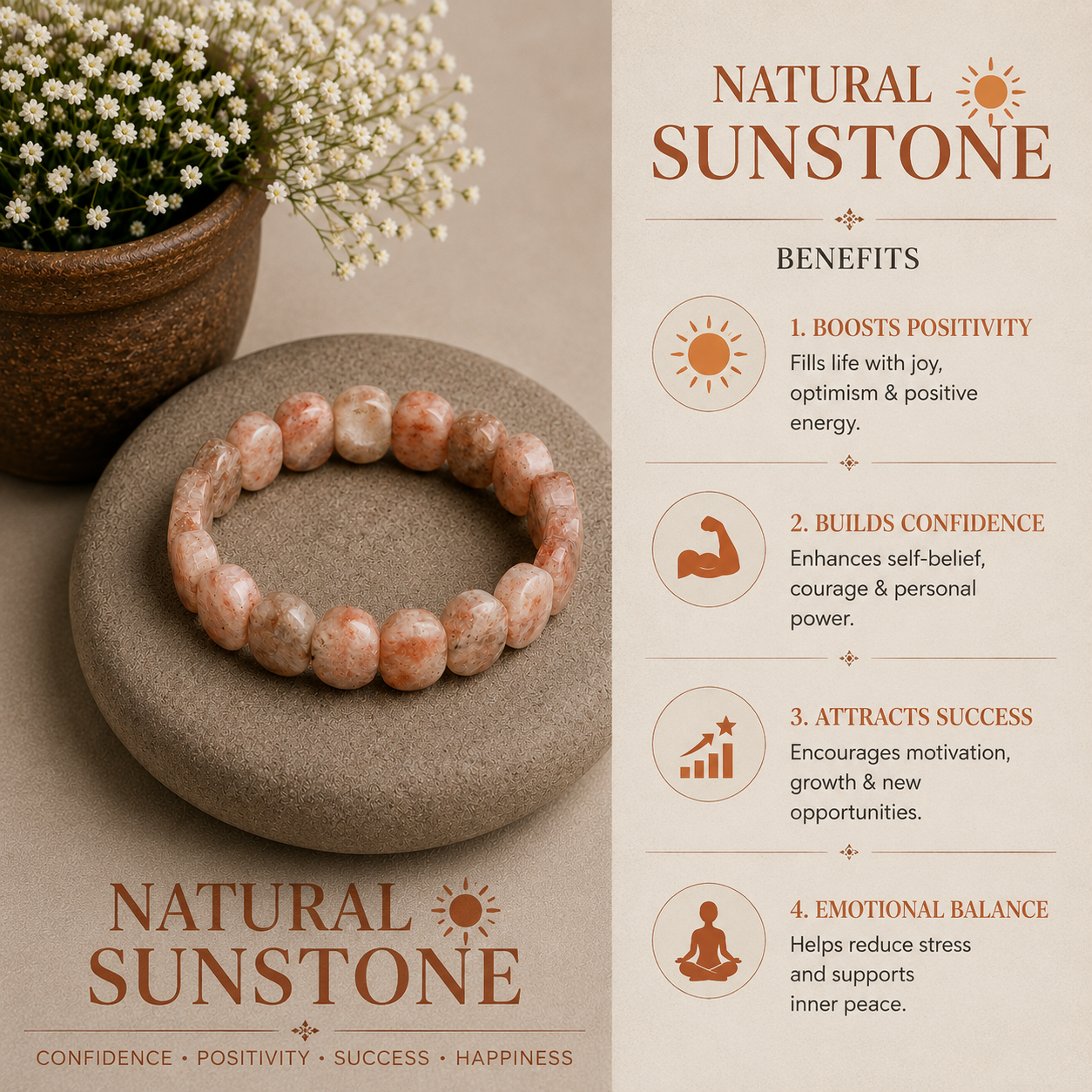Natural Sunstone Beaded Bracelet | Joy, Leadership & Solar Energy - Image 3